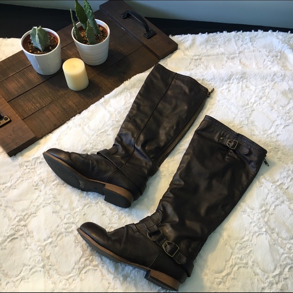 Brown Buckled knee high boots