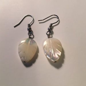 white stone carved feather earrings