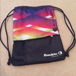 Buckle drawstring bag.