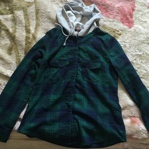 large navy blue/green plaid shirt
