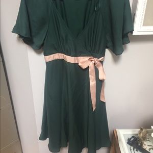 T length Green Deep V Wrap Dress