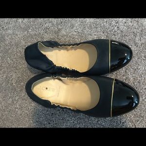 Jcrew black patten and navy leather flats