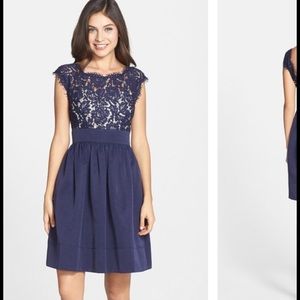 Eliza J navy cocktail dress.