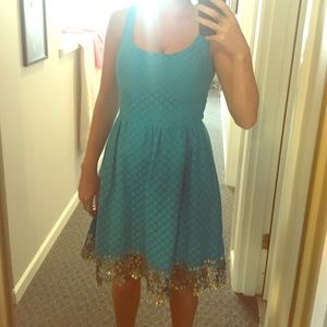 Blue Lily Pulitzer dress with gold sequin trim