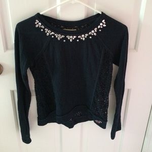 lace back navy shirt with sequins from Hollister