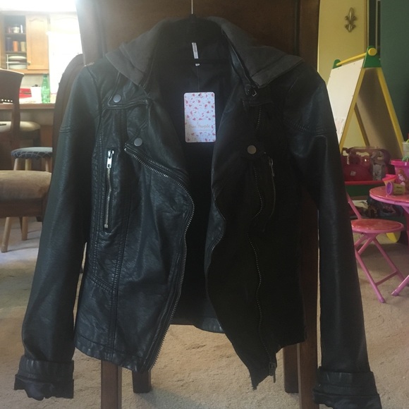 FP vegan leather hooded jacket