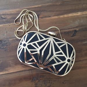 Tasha Gold and Black Clutch with Diamond