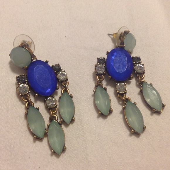 Blue and antique gold chandelier earrings