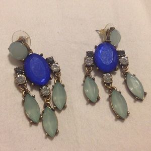 Blue and antique gold chandelier earrings