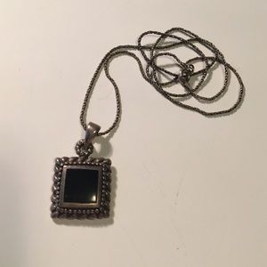 silver and black necklace