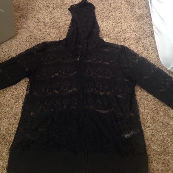 Black lace transparent hoodie