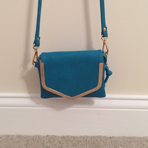 Teal and gold envelope cross body purse