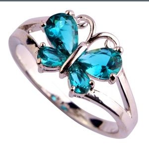 Sz 8 Green Topaz/Silver Butterfly Ring