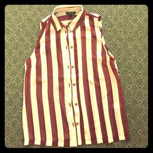Sheer collared maroon & white striped Topshop top
