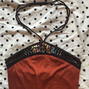 NEW WITH TAGS-- halter dress with beaded design