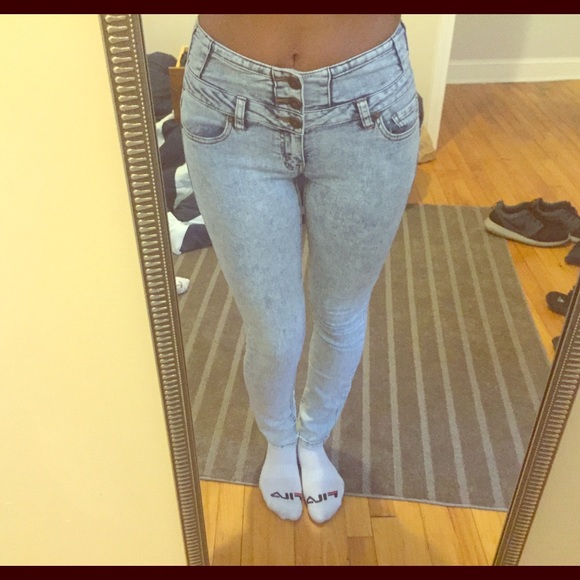 Acid wash high waisted jeans