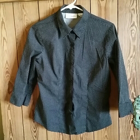 Chadwicks black polka dot button down top