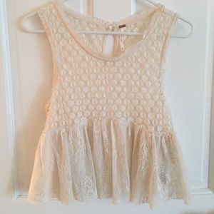 Free People Cream Babydoll Lace Top Blouse XS