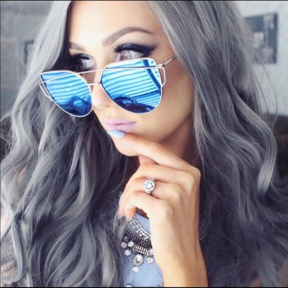 Accessories - Blue Mirrored Silver Frame Cat Eye Sunglasses