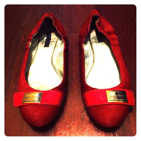 Dolce&Gabbana | Red Calf Hair Flats |