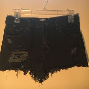 Black Destroyed Jean Shorts