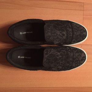 Black lace slip on shoes