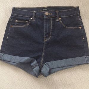 High waisted dark wash shorts