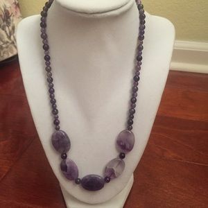 Purple Stone and Bead Statement Necklace