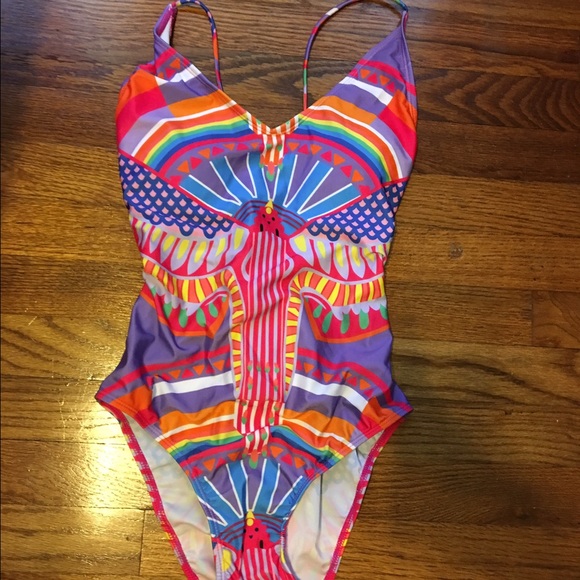Neon One Piece Geometric Hoffman-style. NWT