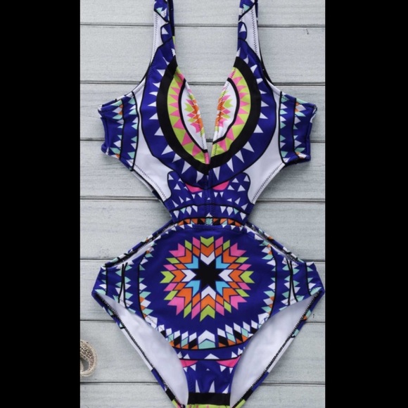 Neon One Piece Swimsuit w/ Cut Outs Hoffman-style - Picture 1 of 4