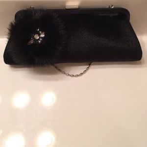 Black faux fur evening clutch