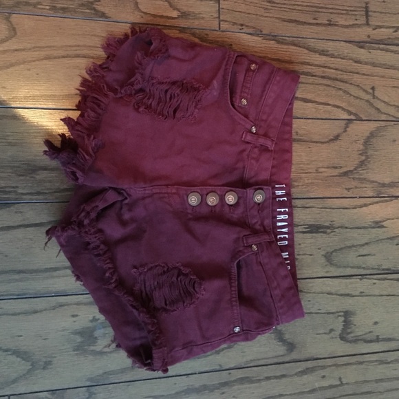 Burgundy distressed shorts