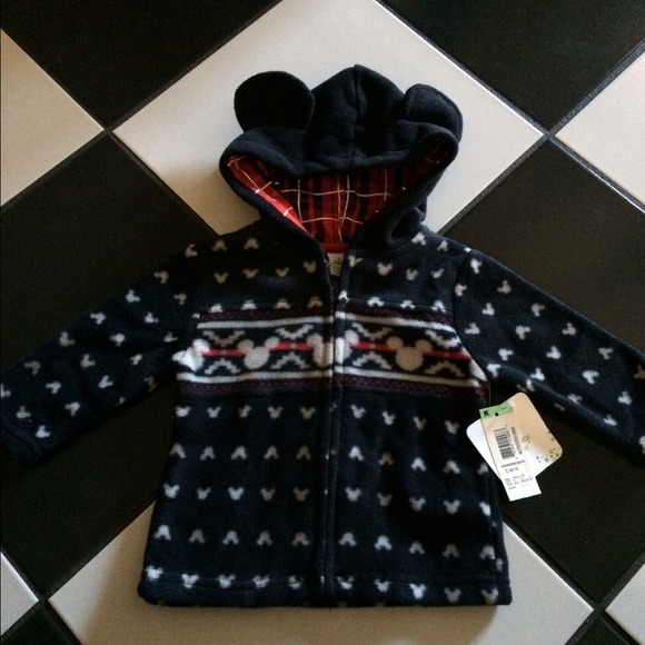 🐭New Disney Black Fleece Hoodie with Ears 6-9 mon