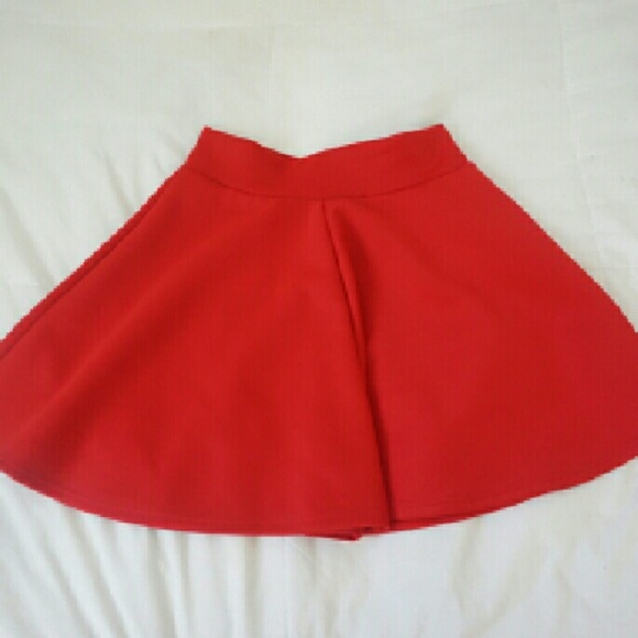 Bright red mini skater skirt