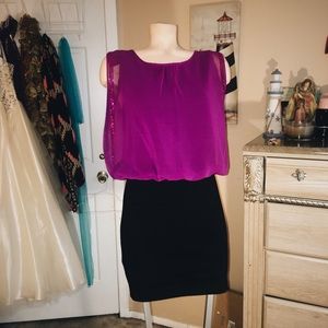 Purple and black body con dress