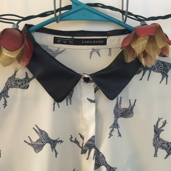 Zara Reindeer button up with Pleather collar - Picture 2 of 3