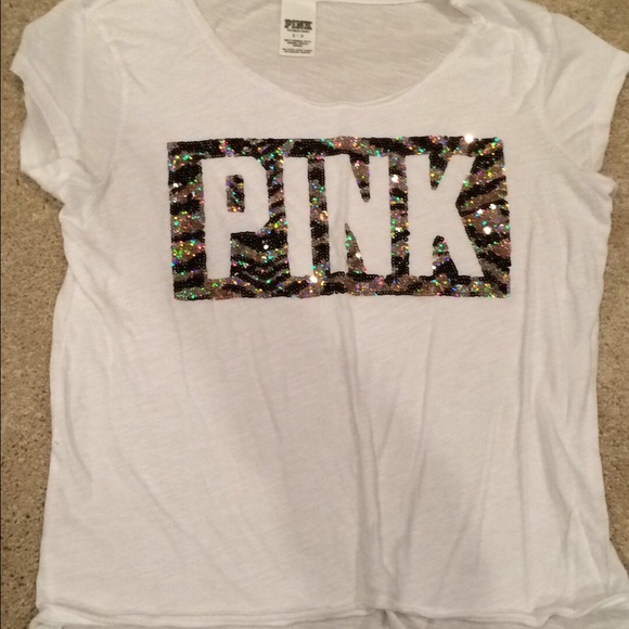 PINK white t shirt with sequins size small