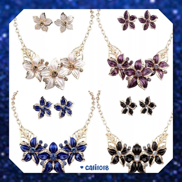 JUST IN🆕Blue Frosted Flower Necklace Earring Set - Picture 2 of 4