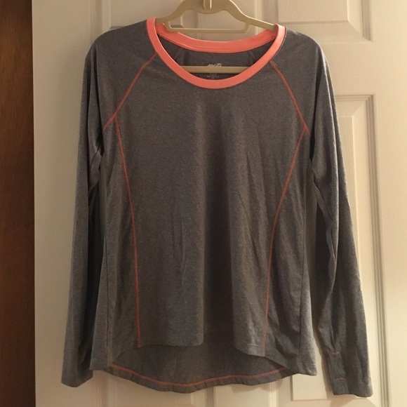 Grey and pink long sleeve exercise shirt