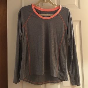 Grey and pink long sleeve exercise shirt