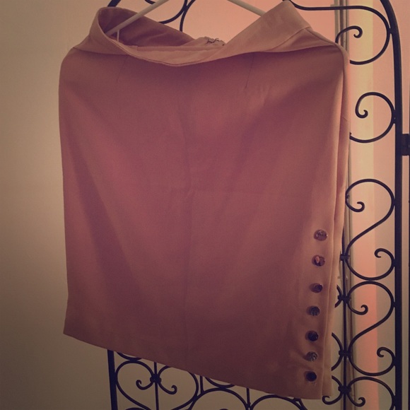 Blush Pink Pencil Skirt with Gold Button Accents