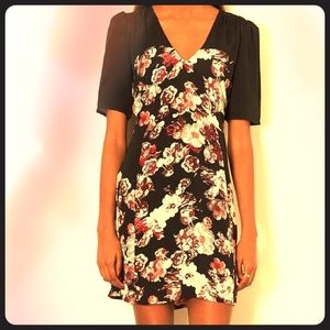 TOPSHOP Black Bloom Floral Tea Dress