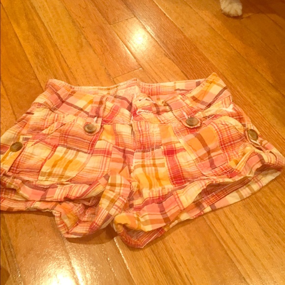 Coral plaid shorts