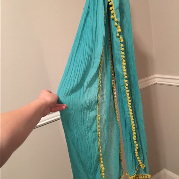 Aqua and lime fringe scarf