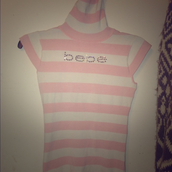 Light Pink & White Bedazzled BeBe Turtle Neck