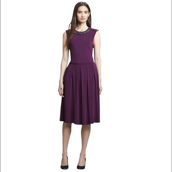 TORY BURCH EVA JEWEL NECK EMBELLISHED DRESS