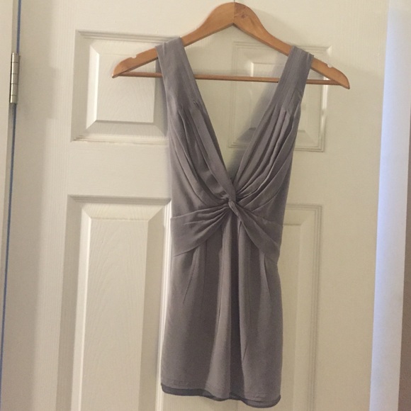 BCBG Grey Silk Vneck Sleeveless Top