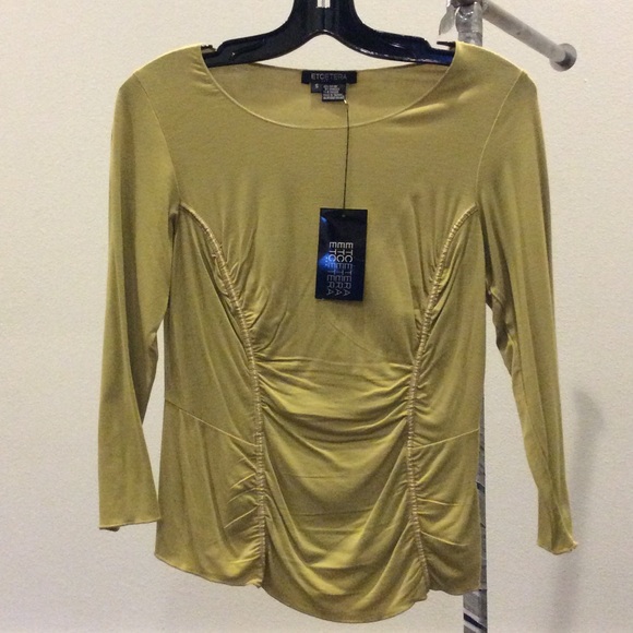 Etcetera lightweight 3/4 sleeve olive T with shape