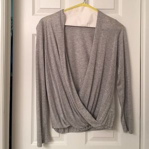 Deep V pale grey blouse