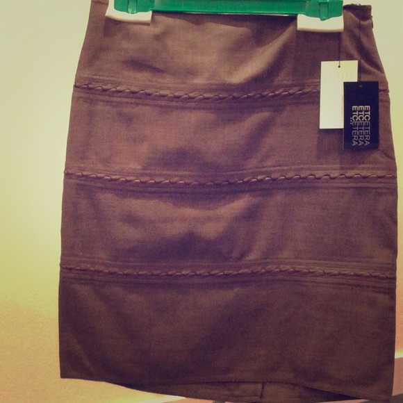 Etcetera chocolate silk skirt w/ leather trim